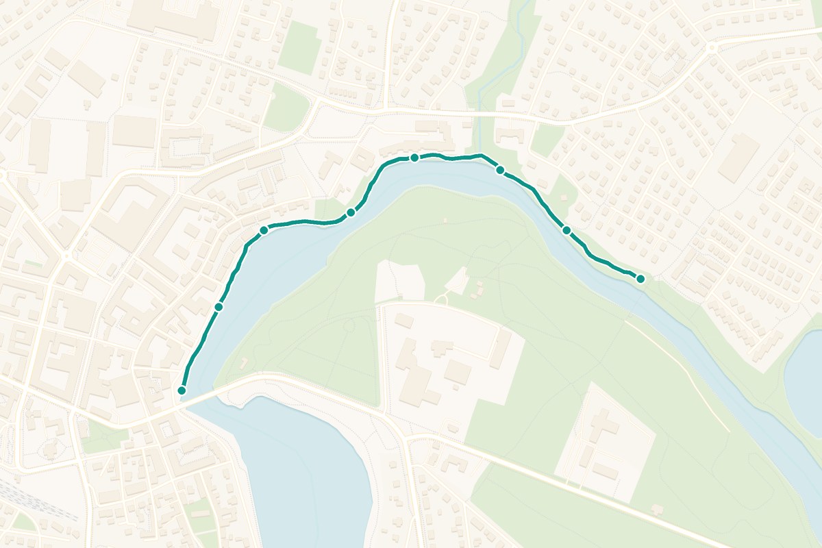 Karta över tipspromenad-rutten Laxpromenaden – 1,4 km sträcka med 8 frågestopp