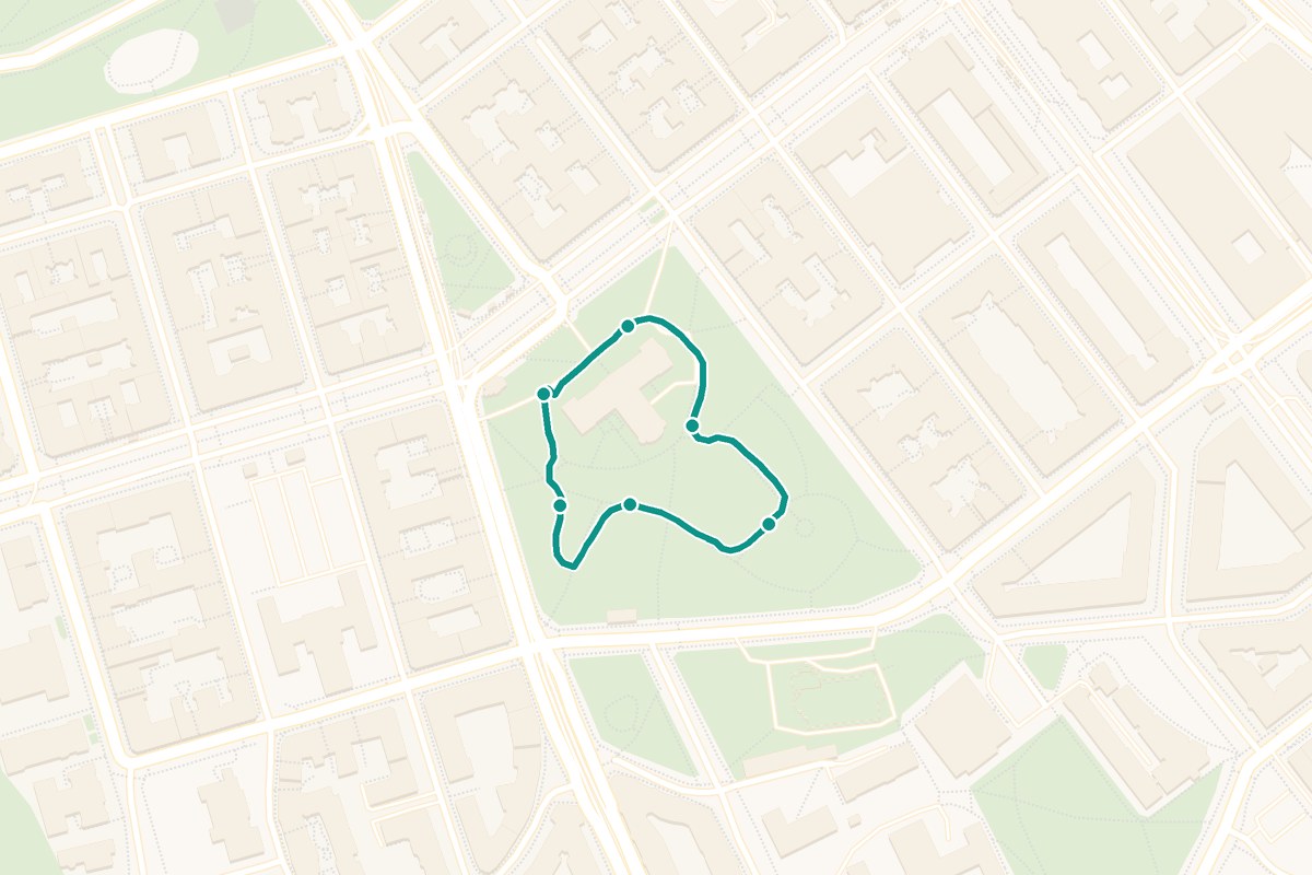 Karta över tipspromenad-rutten Vasaparken – 575 m loop med 6 frågestopp