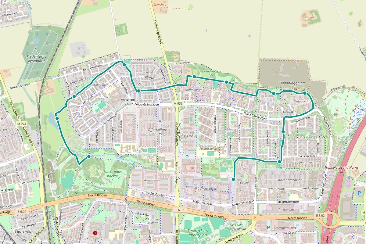 Karta över Norra Fäladsstigen