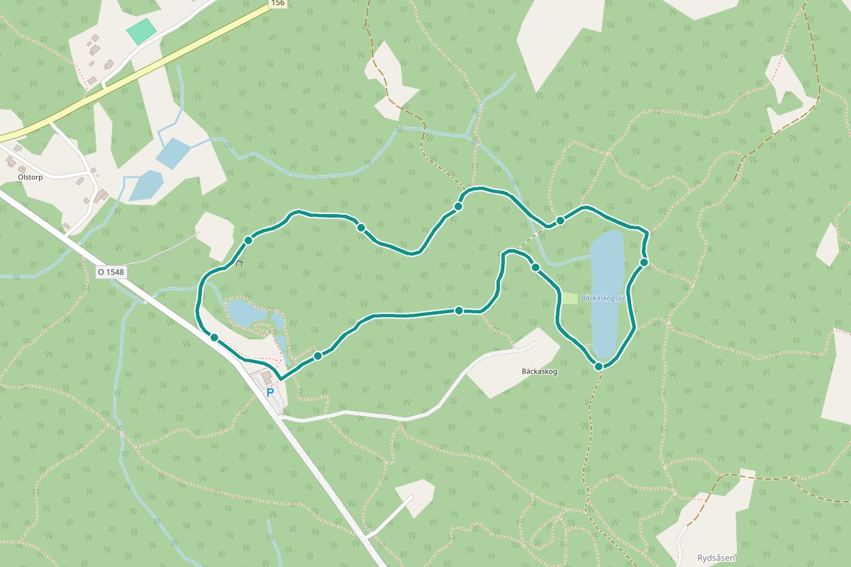 Karta över tipspromenad-rutten Trasten – 2,0 km loop med 10 frågestopp