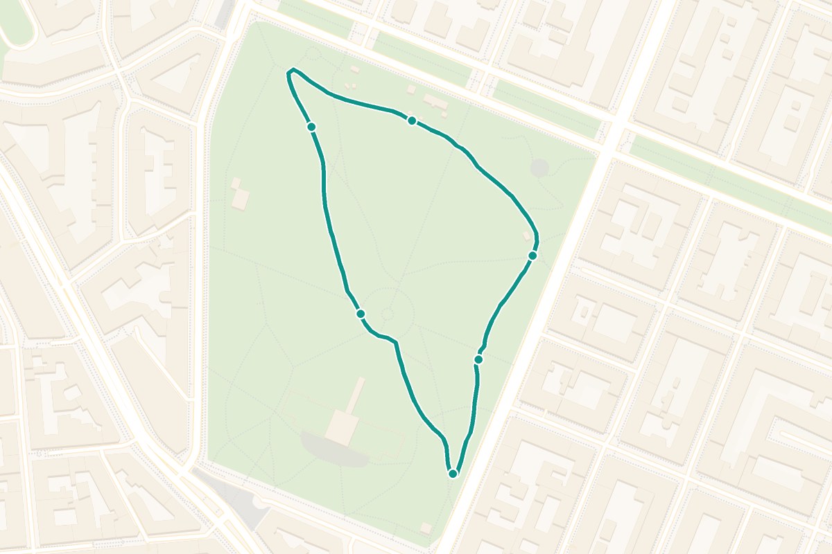 Karta över tipspromenad-rutten Humlegården – 785 m loop med 6 frågestopp