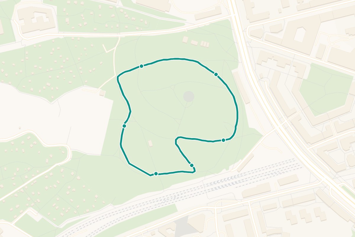 Karta över tipspromenad-rutten Tantolunden – 1,0 km loop med 6 frågestopp