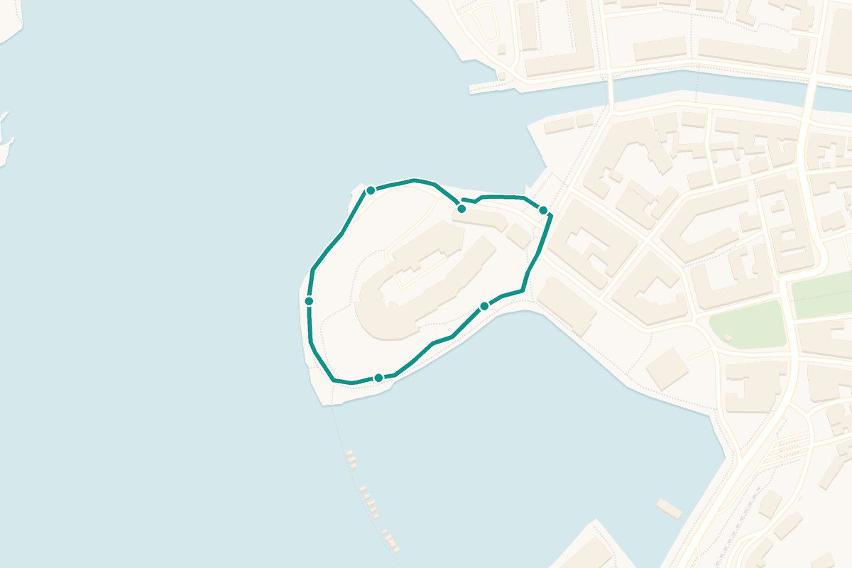 Karta över tipspromenad-rutten Oscars promenad – 550 m loop med 6 frågestopp