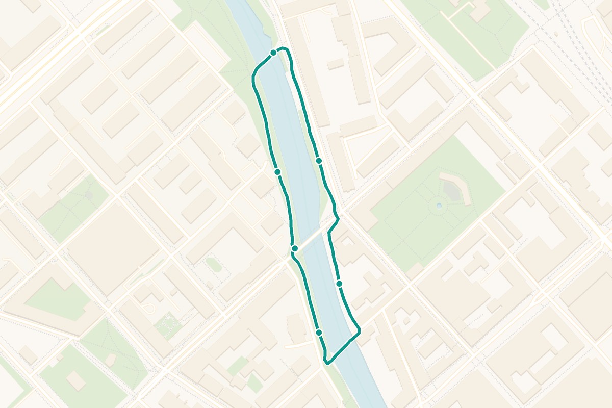 Karta över tipspromenad-rutten Fyrisån Uppsala – 588 m loop med 6 frågestopp
