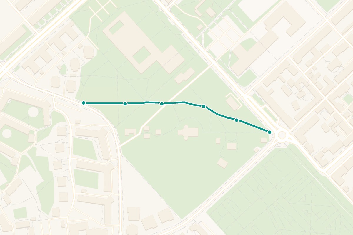Karta över tipspromenad-rutten Observatorieparken – 388 m loop med 6 frågestopp