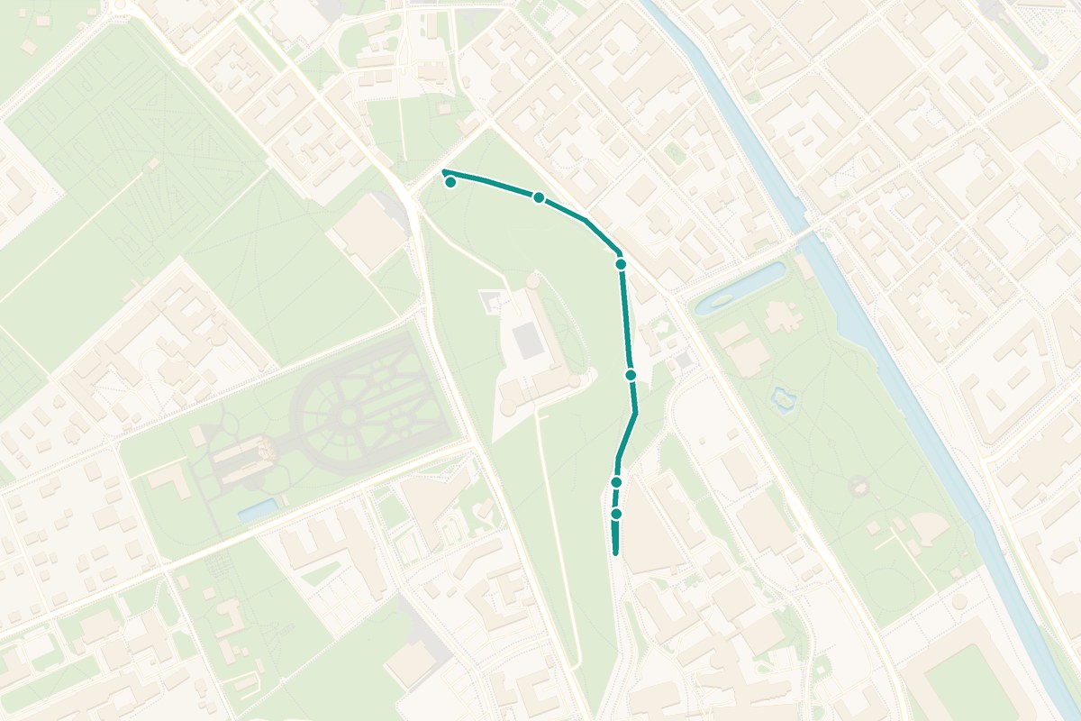 Karta över tipspromenad-rutten slott – 683 m sträcka med 6 frågestopp