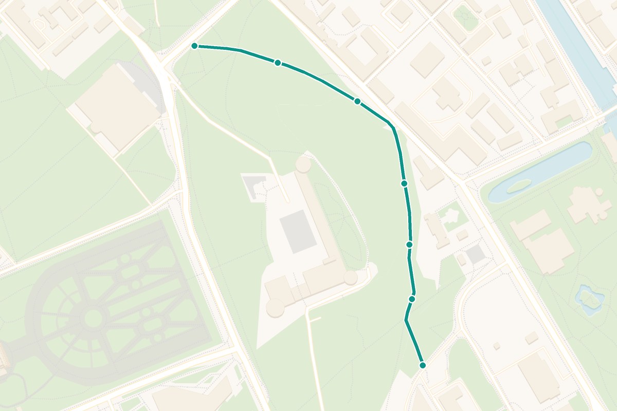 Karta över tipspromenad-rutten Uppsala Slott – 542 m sträcka med 7 frågestopp