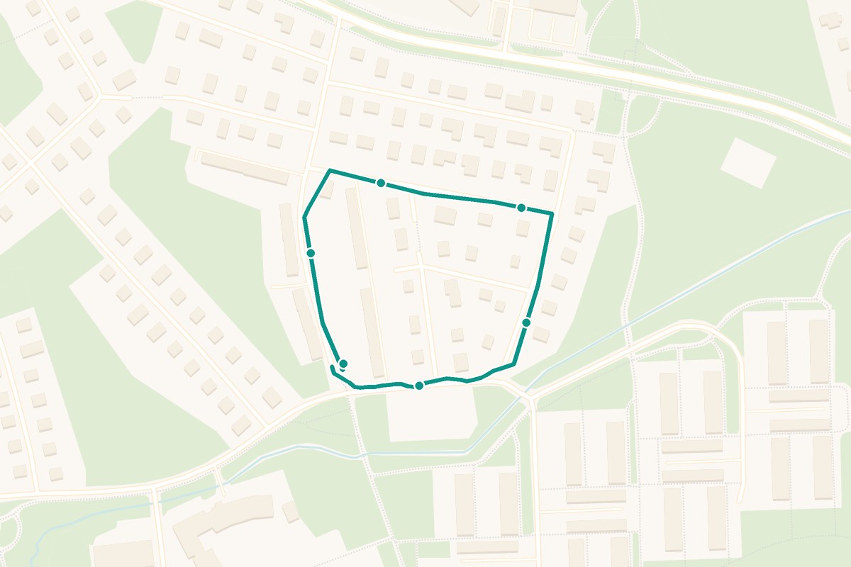 Karta över tipspromenad-rutten Hamre – 761 m loop med 6 frågestopp